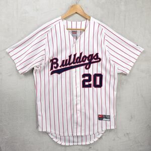 Vintage Nike Bulldogs Baseball Jersey Mens Large White Pinstripe Georgia Y2K